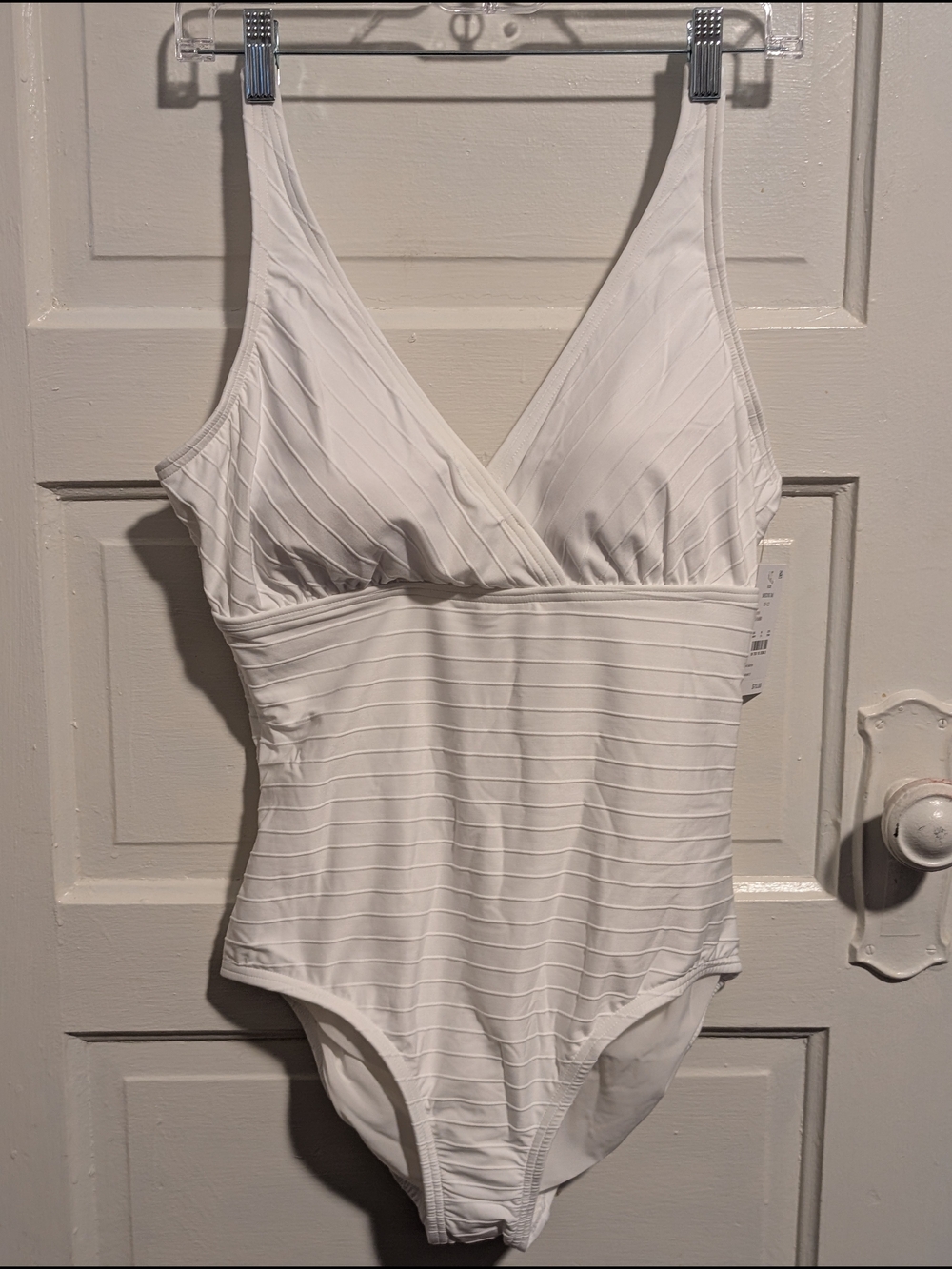 NWT Minimalist White One-Piece Swimsuit with Subtle Stripe Texture Land's End